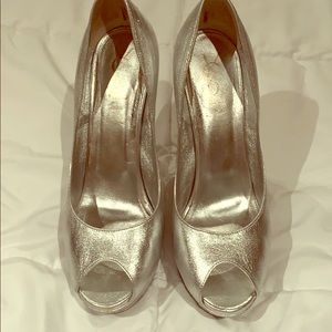 YSL authentic gently used silver open toe heel